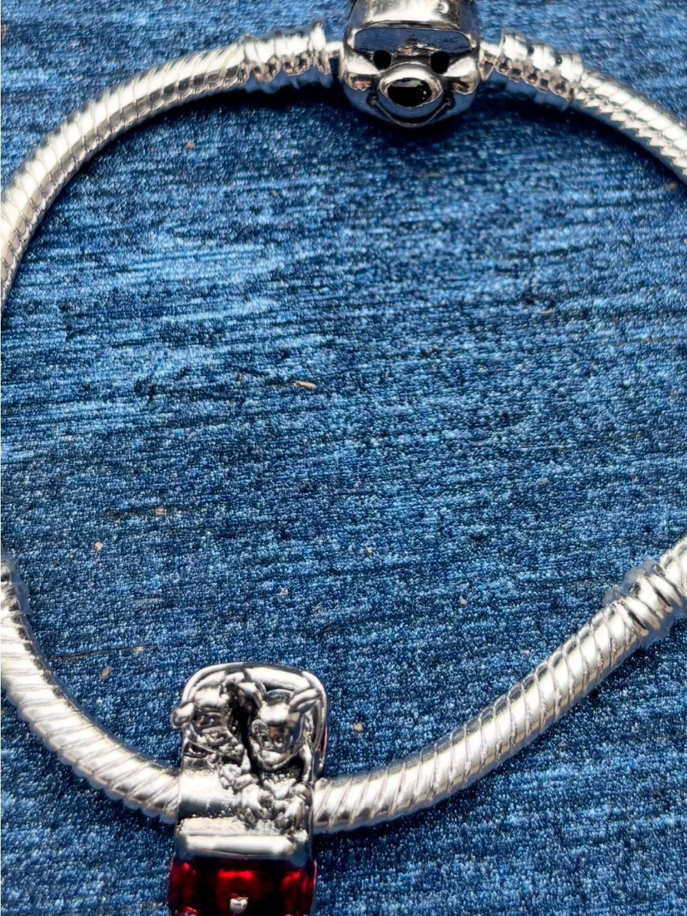 Sterling-Tone Women's Charm Bracelet with Mickey and Minnie in a car size 6 61/2